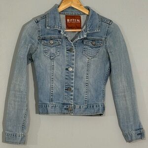 Bitten SJP Cropped Denim Jacket XS Fitted Stretch Jean Jacket